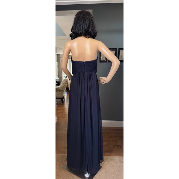 XSCAPE Navy Chiffon Jeweled Bodice Empire A-Line strapless Evening Gown 8 - Picture 4 of 16
